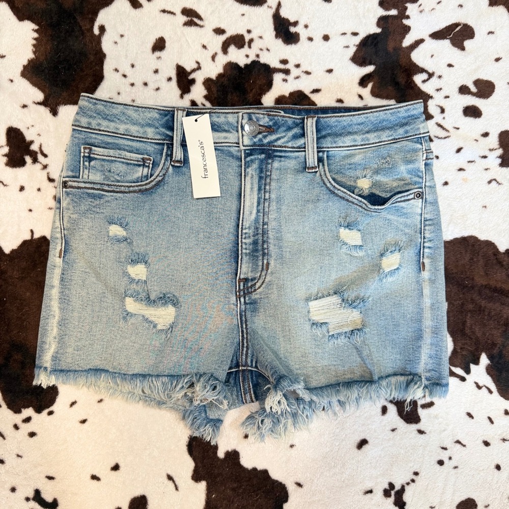 Harper Heritage Denim Shorts Womens 28 Blue Distressed American Flag Americana